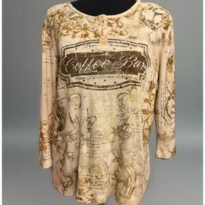 VTG 90s Y2K Top Large Womens Coffee Bar Novelty Print Shirt WEAR ReadRhinestone